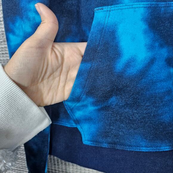 Champion Womens M Blue Tie Dye Pullover Hoodie Embroidered Spellout Logo Pockets - Picture 3 of 11